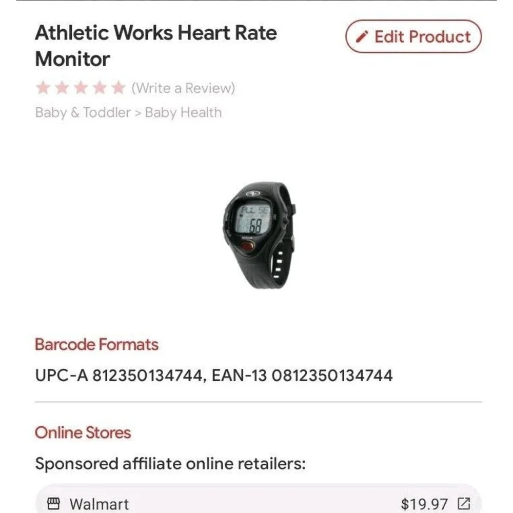 Athletic Works Heart Rate Monitor Wristwatch Black Plastic Clock Feature